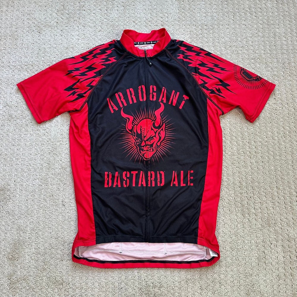 Canari Cycling Jersey Men's Large Red Arrogant Bastard Ale Full Zip‎ Bike Shirt